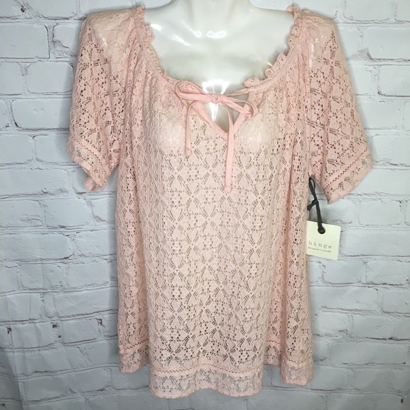 Hinge Dusty Pink Eyelet Pullover Blouse Size Med - Picture 1 of 8